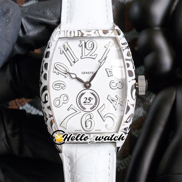 42mm cintree curvex watches black croco 8880 25th anniversary mens watch 3d markers steel carve cracked case white leather strap h299x, Slivery;brown
